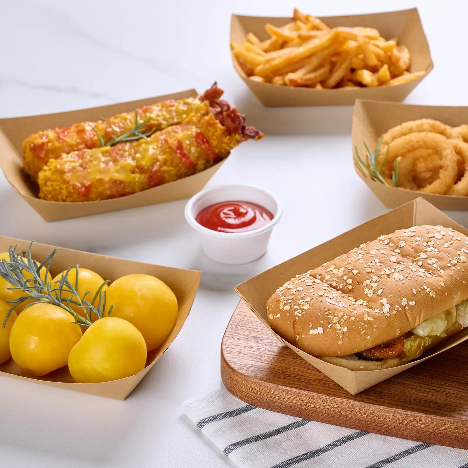 Disposable Kraft Paper Food Boats Snack Trays for Parties and Events - 2