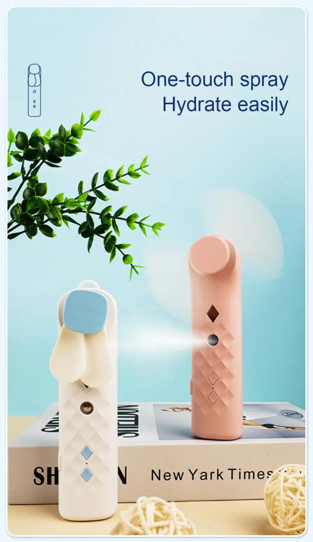 Portable 2-in-1 Handheld Mist Fan USB Rechargeable Cooling Face Steamer - 9
