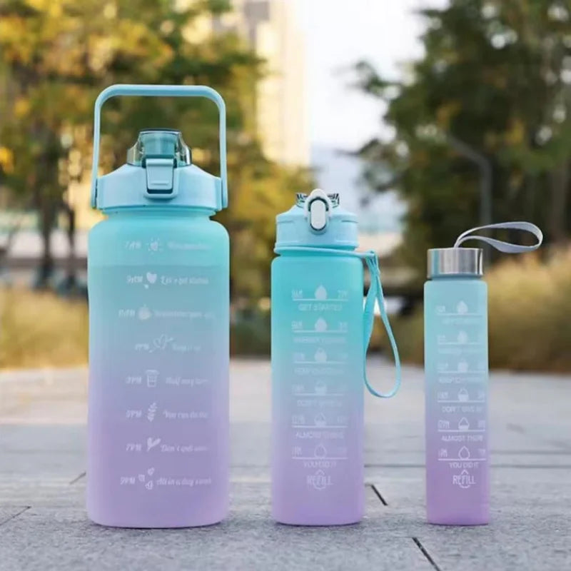 3-Piece Motivational Water Bottle Set with Time Marker and Straw - 10