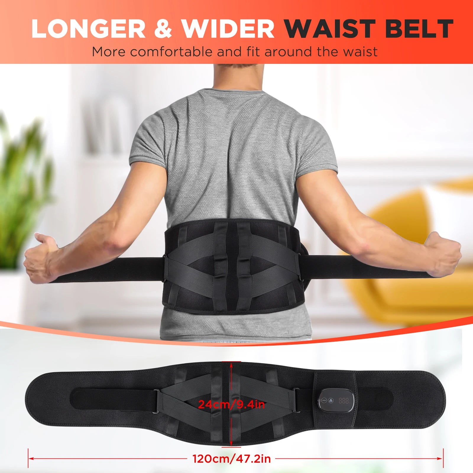 Cordless Heated Back Massager Belt with Vibration and Red Light - 4
