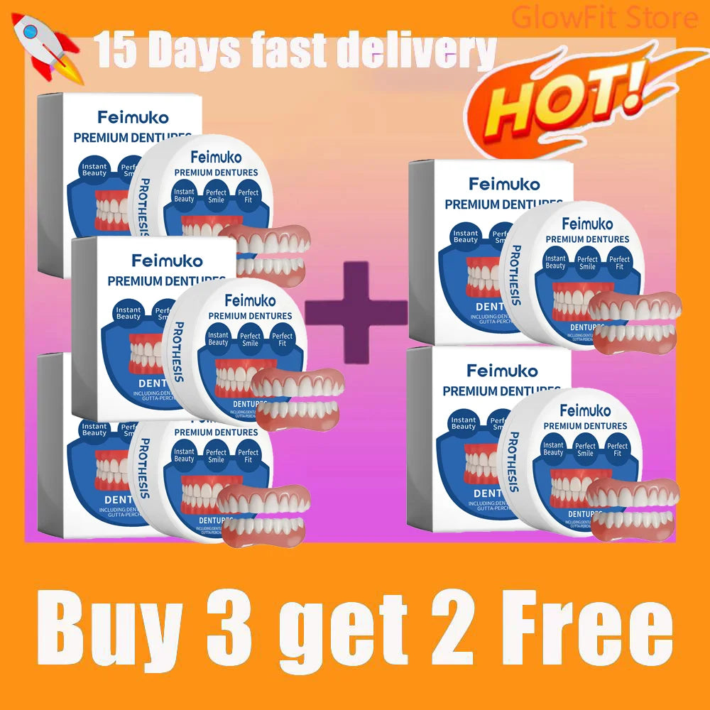 Soft Silicone Snap On Dentures Full Set Instant Comfort Smile Teeth