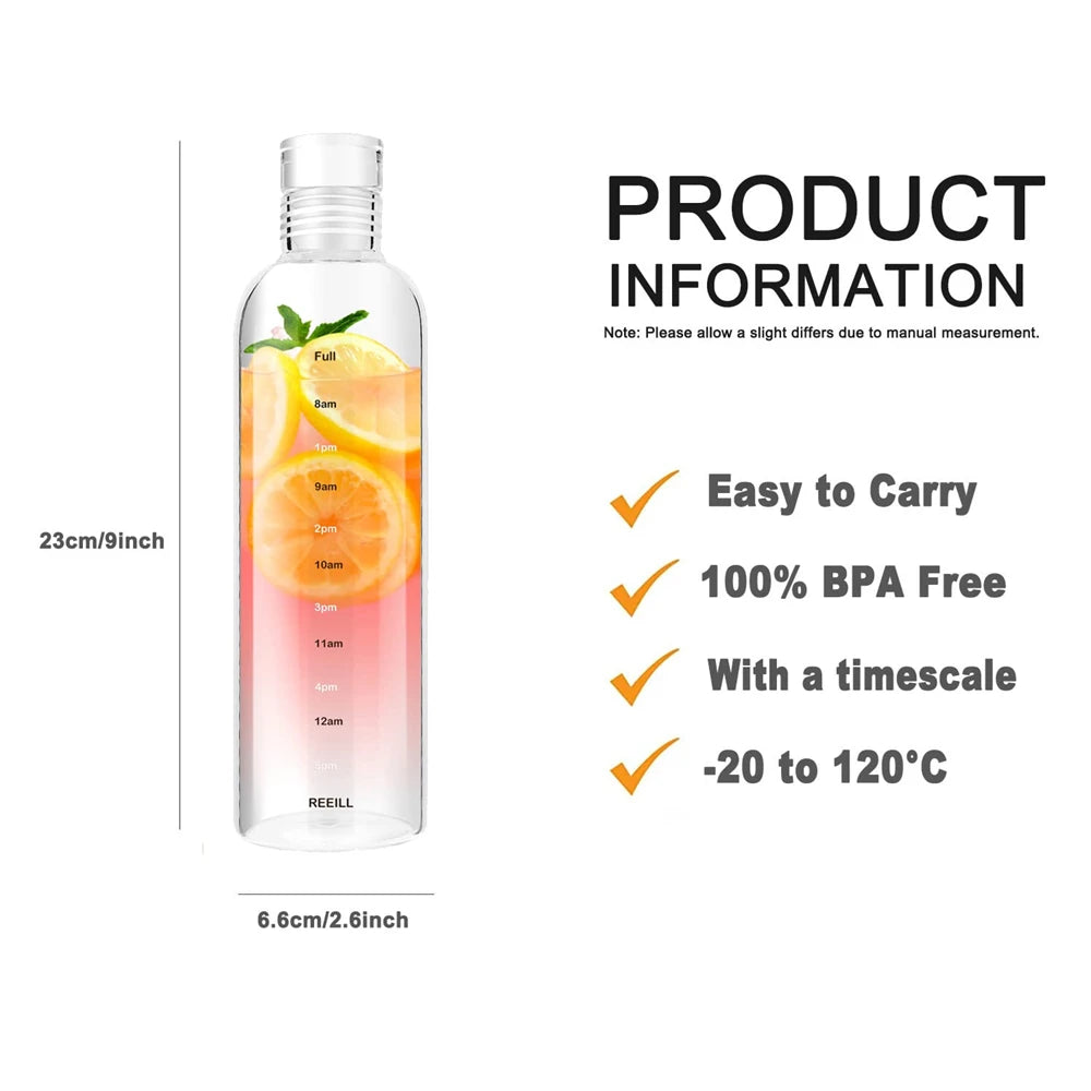 Clear Sports Water Bottle with Time Marker Leak Proof Gym Drinking Cup - 8