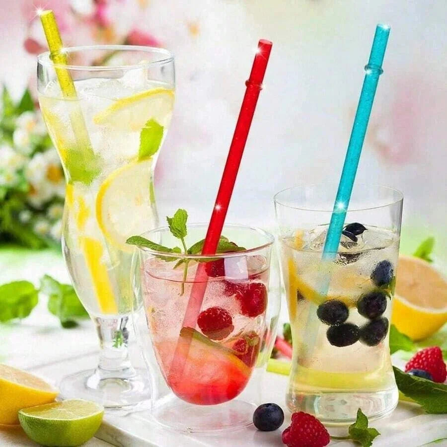12pcs Reusable Sparkle Straws Set with Cleaning Brush for Tumblers