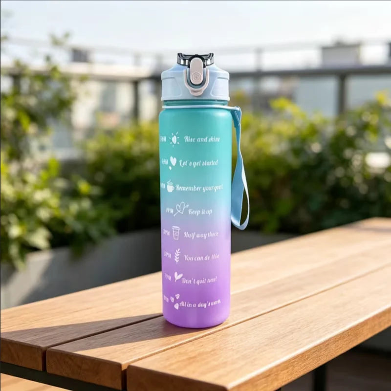 750ml Motivational Water Bottle with Straw Gradient Sport Jug - 14