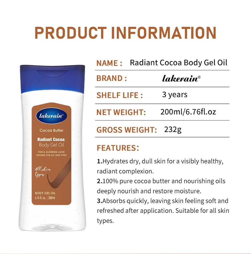 Cocoa Body Oil Gel Moisturizing Hydration for Dry Skin Care