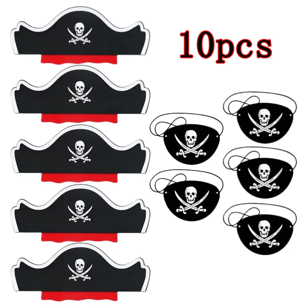 Pirate Party Set Skeleton Eye Patches and Captain Hats for Halloween