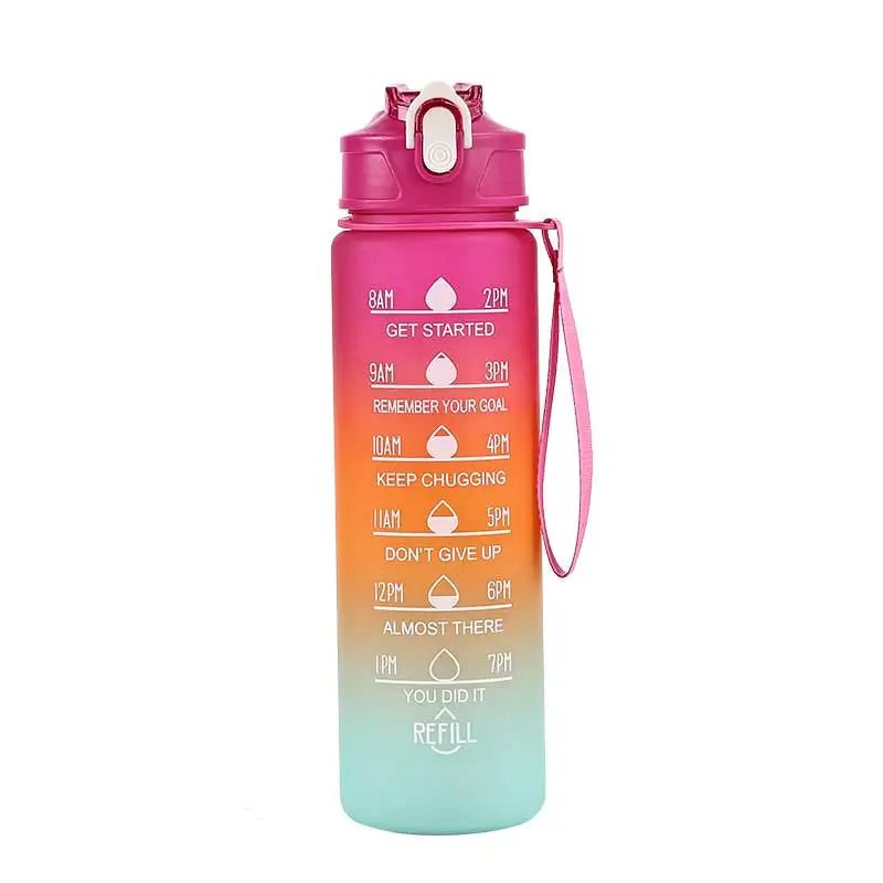 750ml Motivational Sports Water Bottle with Time Marker and Straw