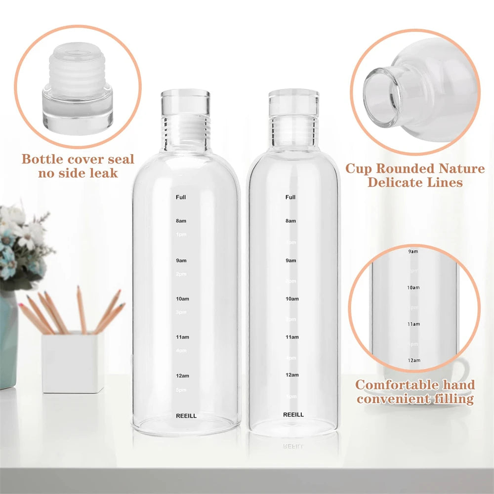 Clear Sports Water Bottle with Time Marker Leak Proof Gym Drinking Cup