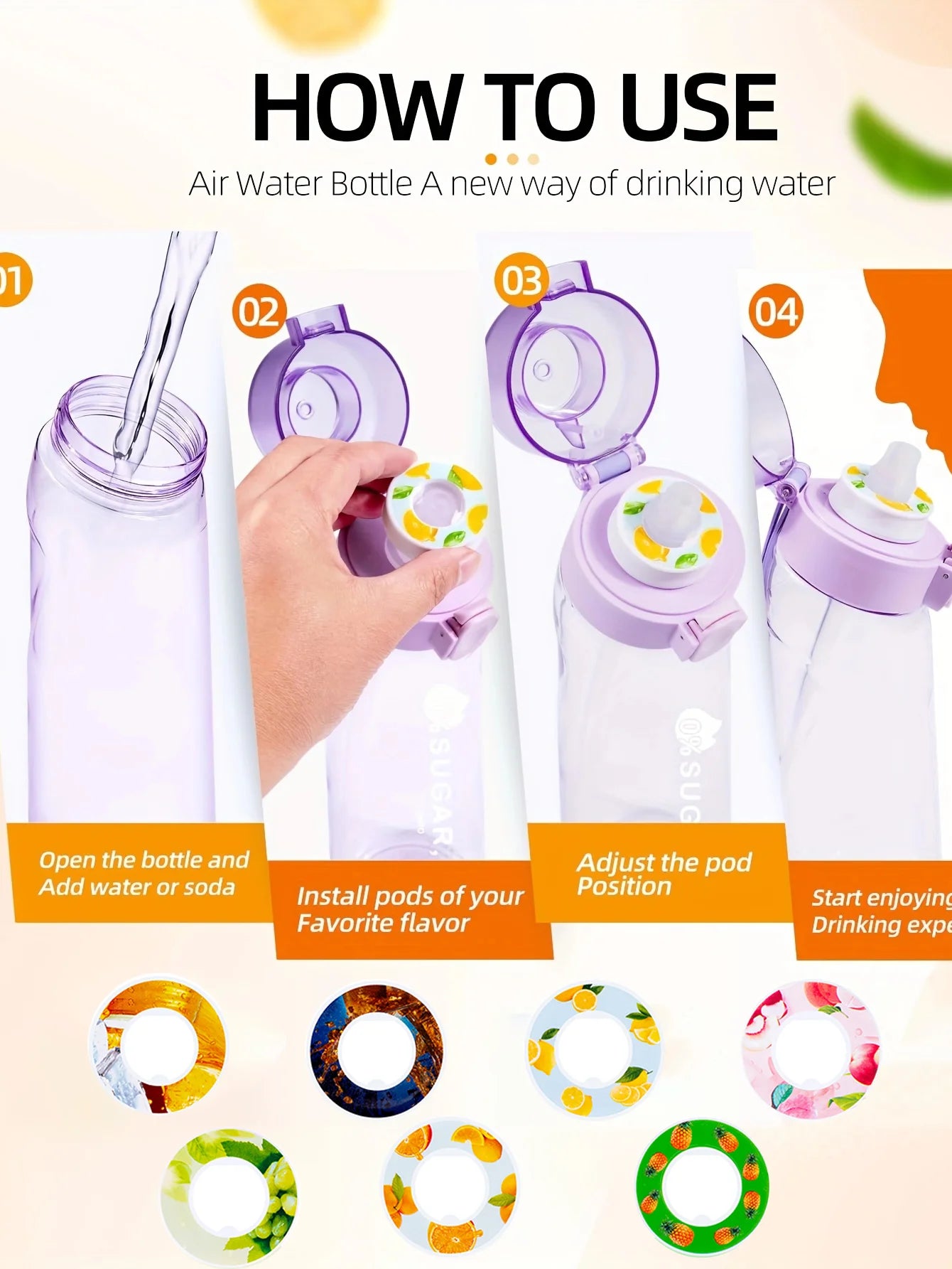 Scented Flavor Pods for Water Bottles Zero Sugar Fruit Scent Rings