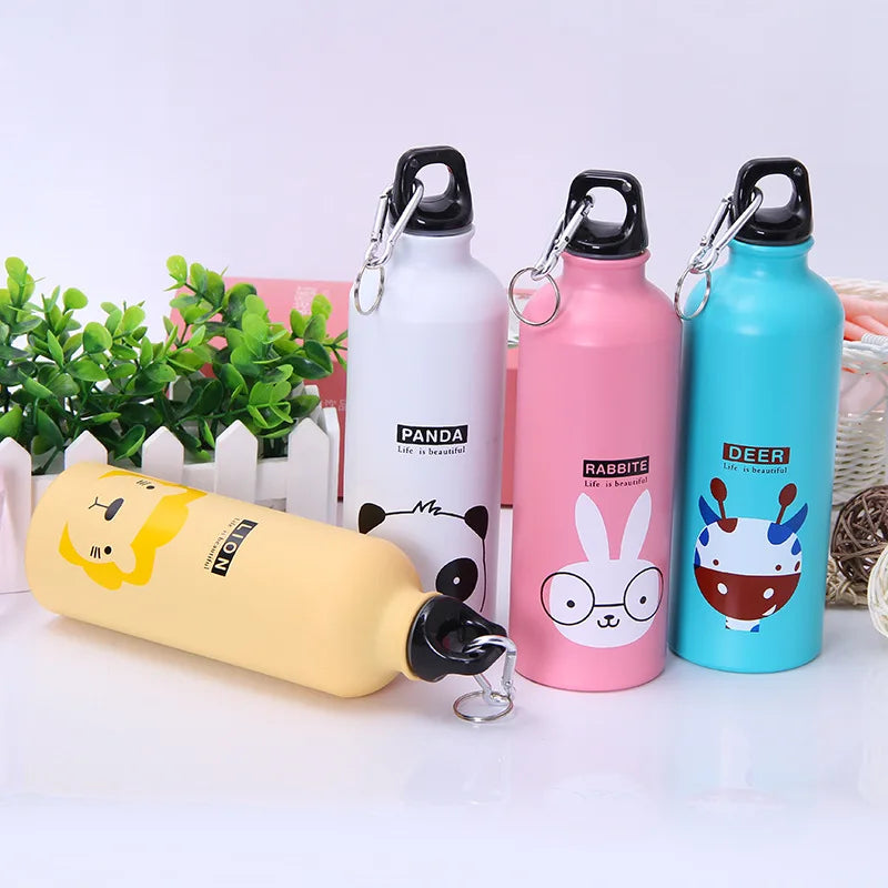 Cute Animal Water Bottle 500ml Portable Aluminum Kids Sports Flask
