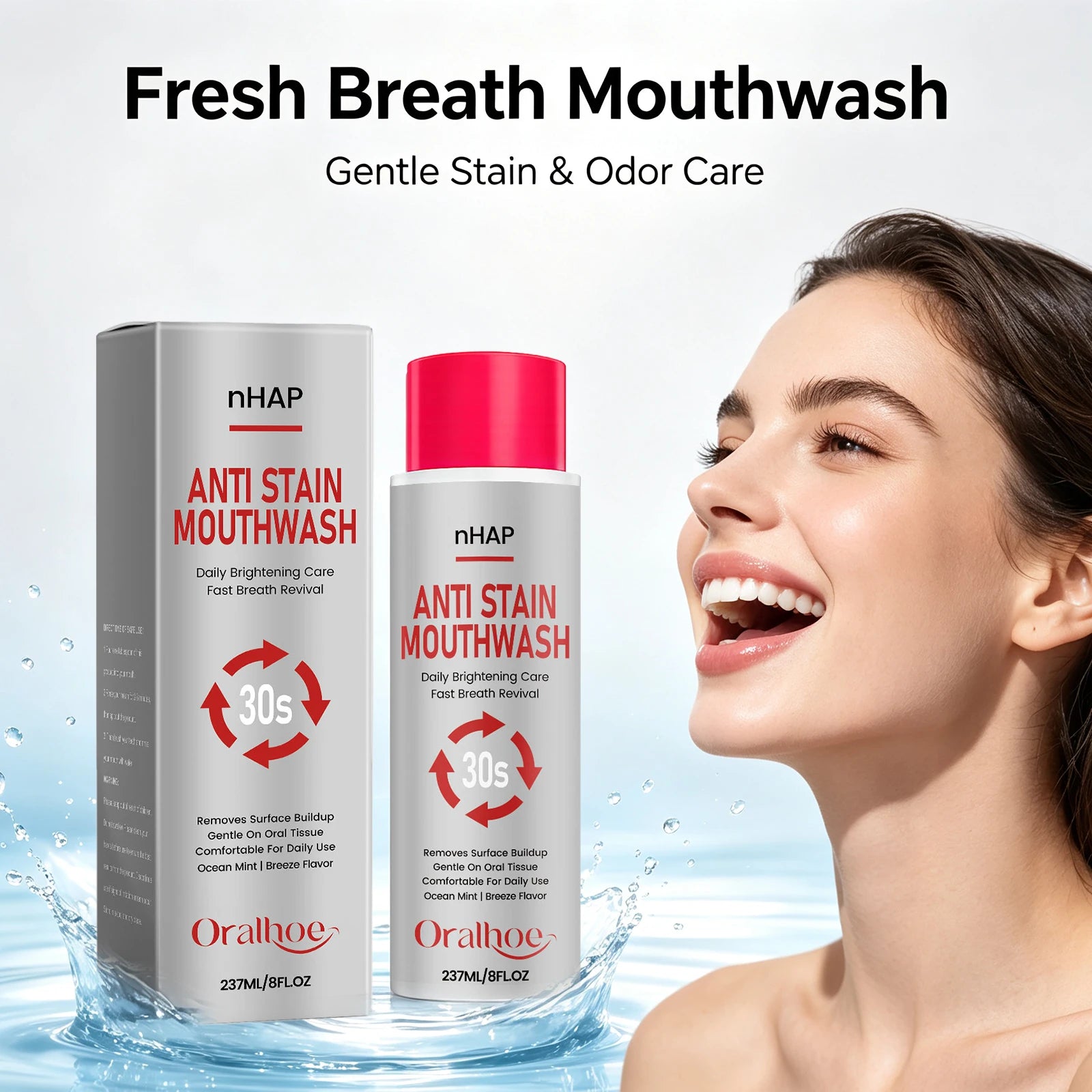 Anti Stain Alcohol Free Mouthwash Teeth Whitening Fresh Breath Care - 1