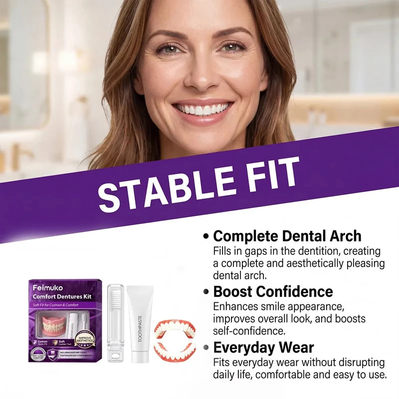 Silicone Dentures Instant Smile Fake Teeth Upper Lower Set - 16