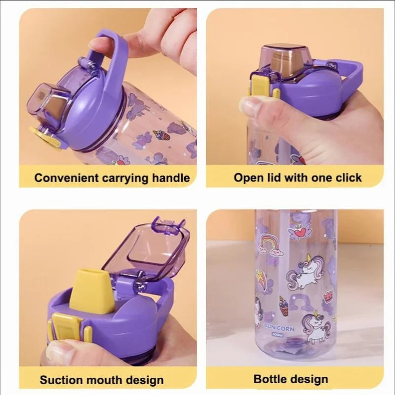 600ml Kids Water Bottle Cartoon Leak Proof Straw Cup for School Travel - 8