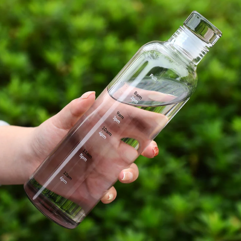 Clear Sports Water Bottle with Time Marker Leak Proof Gym Drinking Cup - 18