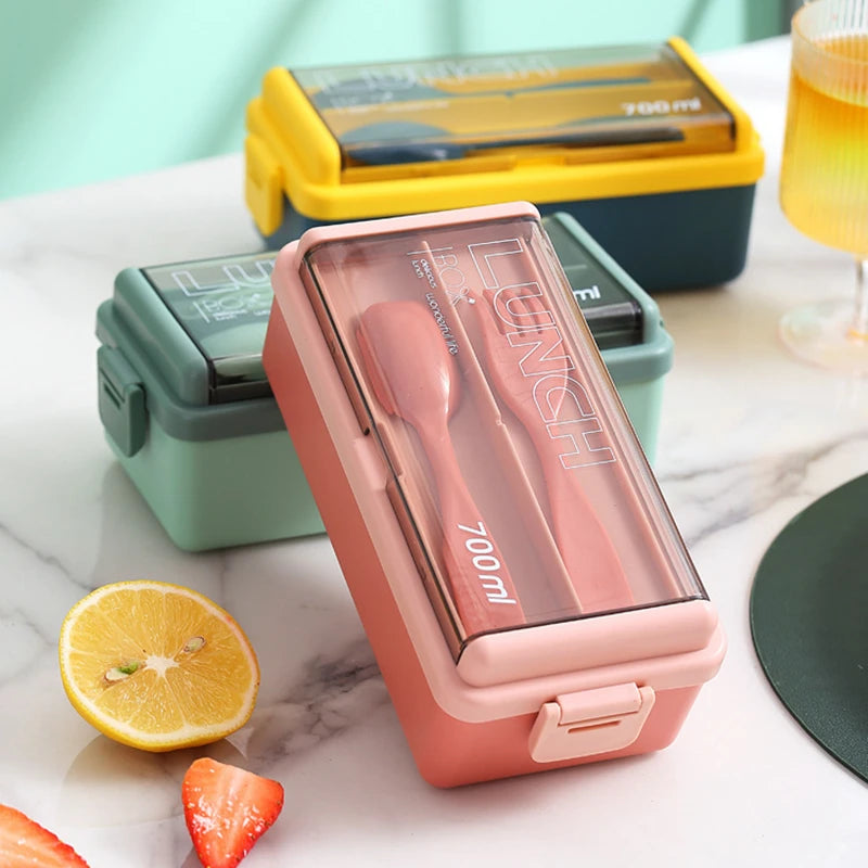 Double Layer Bento Lunch Box Leakproof Food Container with Cutlery Set - 5