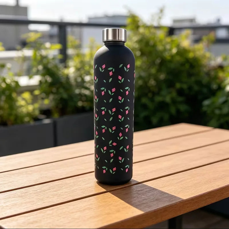 Floral Frosted Water Bottle 1000ml Leak Proof Sports Fitness Flask - 12