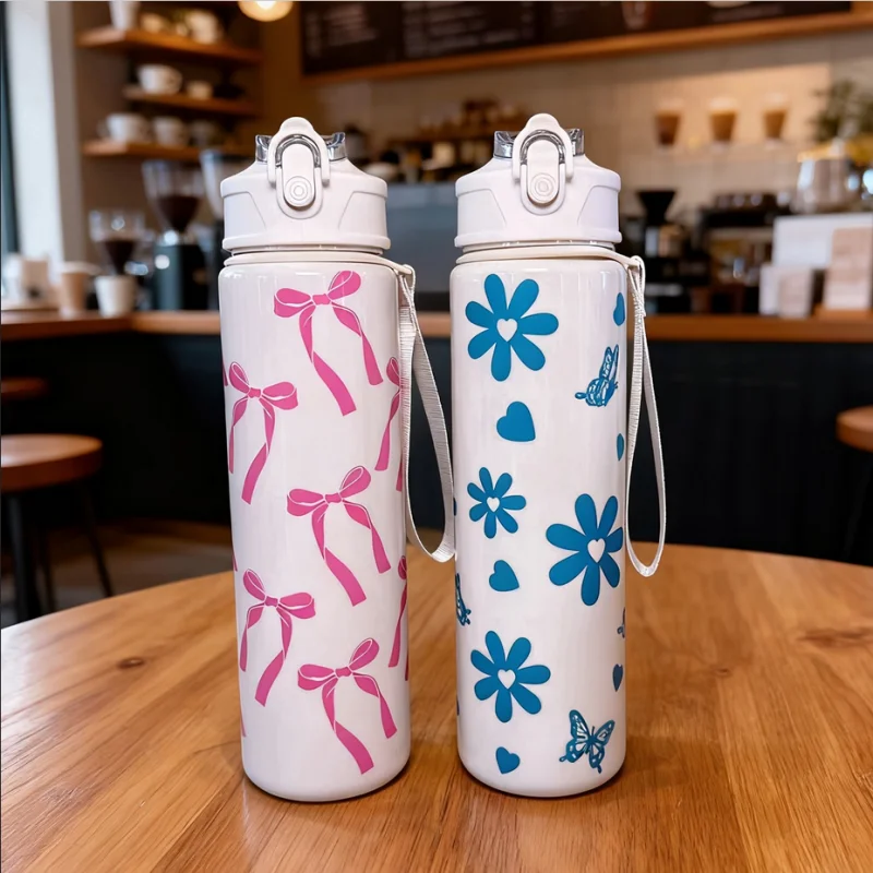 750ml Cute Pattern Water Bottle Leak Proof Sports Jug with Straw Strap - 2