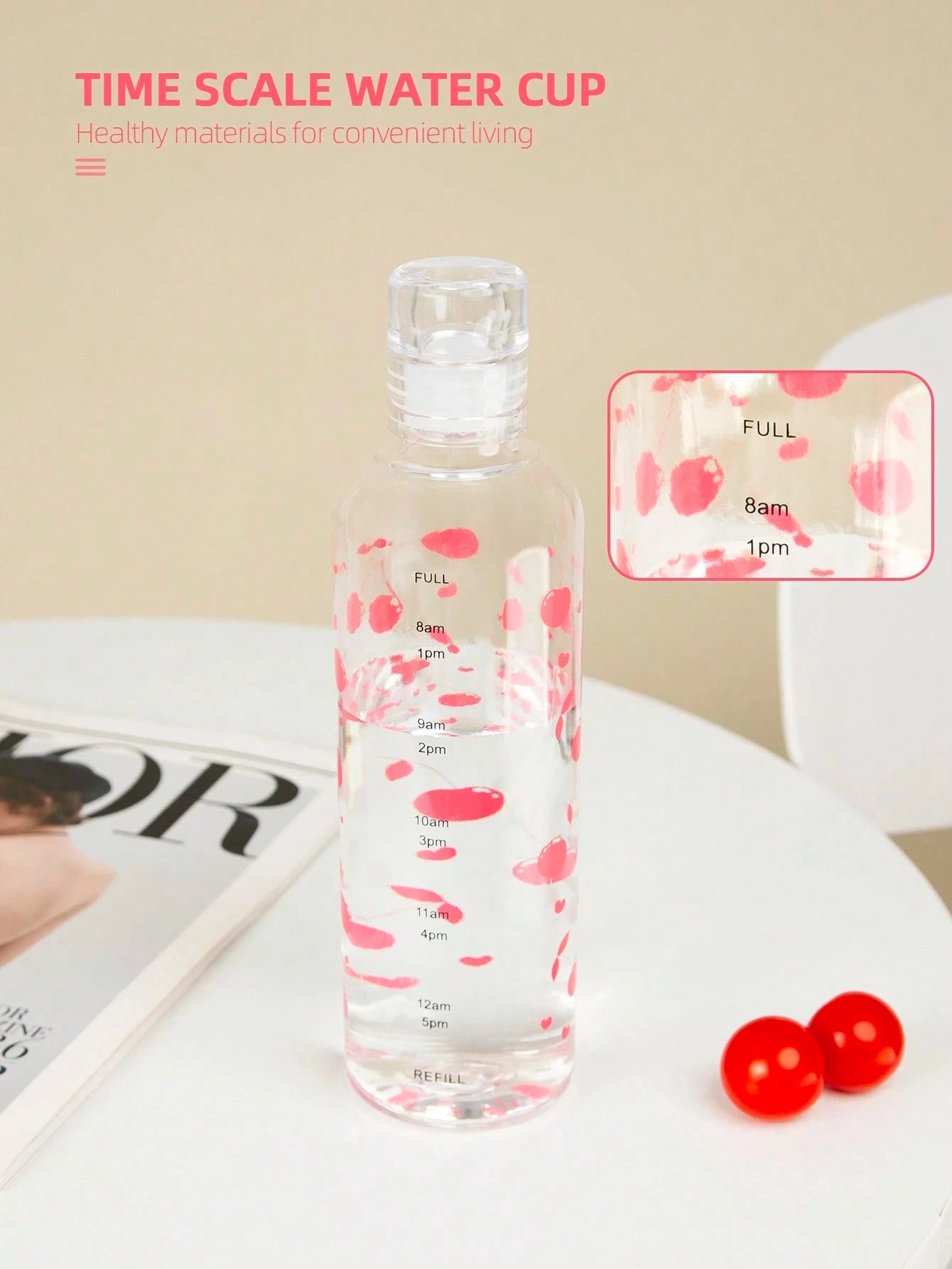 500ml Bow Print Water Bottle Leakproof Reusable Plastic Sports Cup