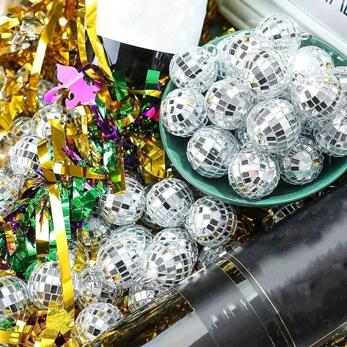 Mini Disco Ball Ornament Set Reflective Silver Party Decor for Cakes - 6