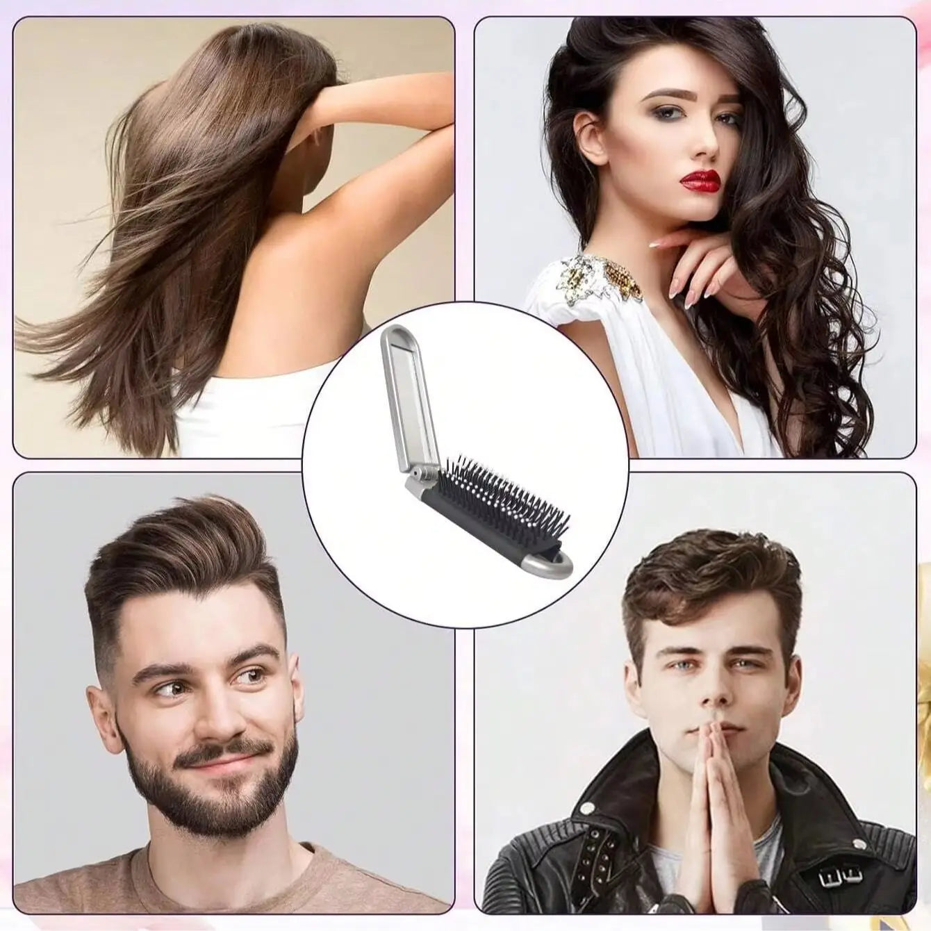 2-in-1 Folding Hair Brush with Mirror Portable Travel Massage Comb - 5