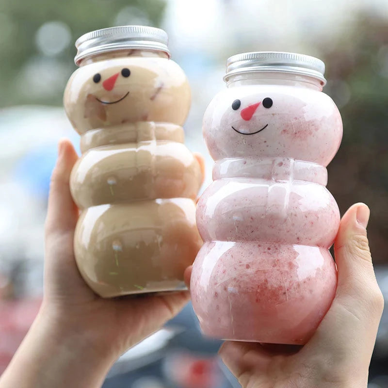 500ml Snowman Christmas Milk Juice Bottles Reusable Plastic Drink Cups - 1