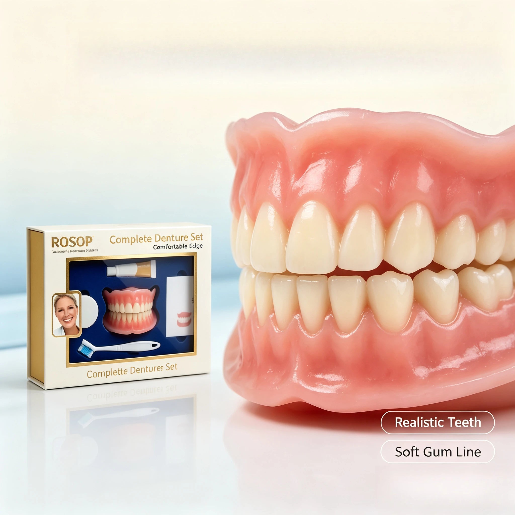 Silicone Complete Denture Set Natural Cosmetic False Teeth - 7