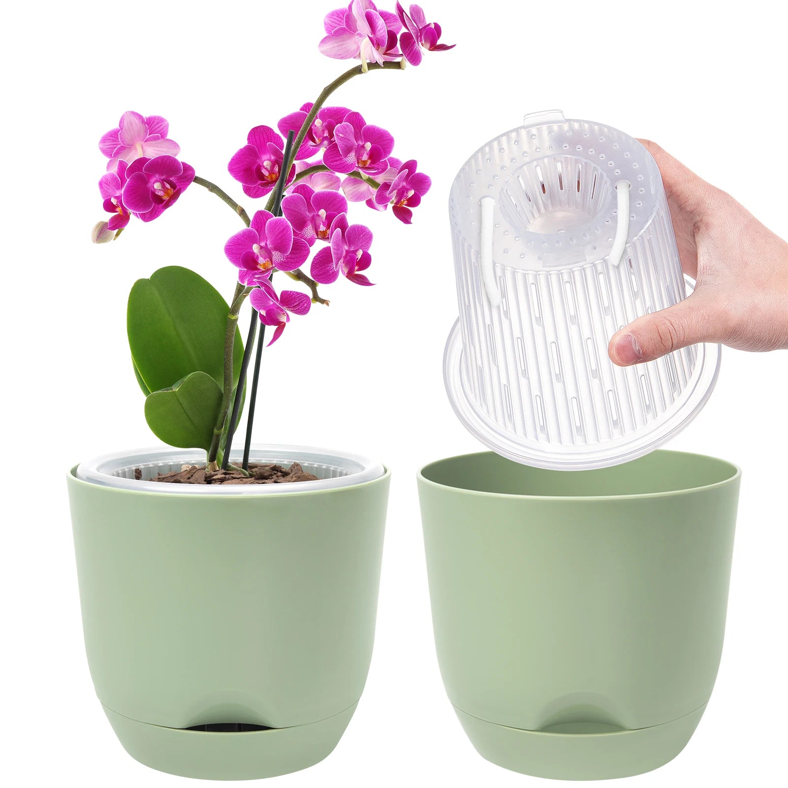 YOCITY Self Watering Orchid Pot Clear Inner Planter with Drainage Holes - 14
