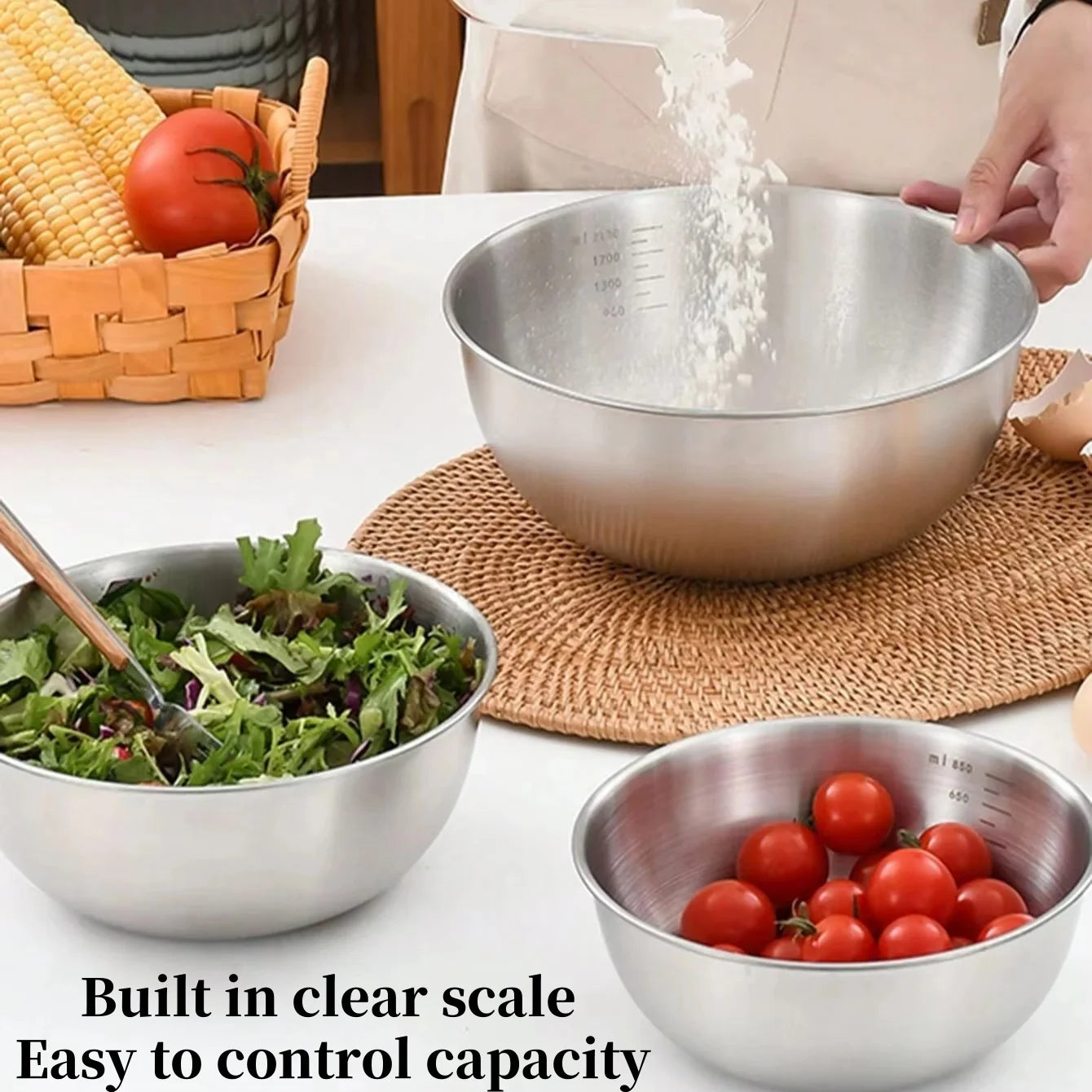Stainless Steel Mixing Bowl Set - Nesting Salad & Kitchen Prep Basin