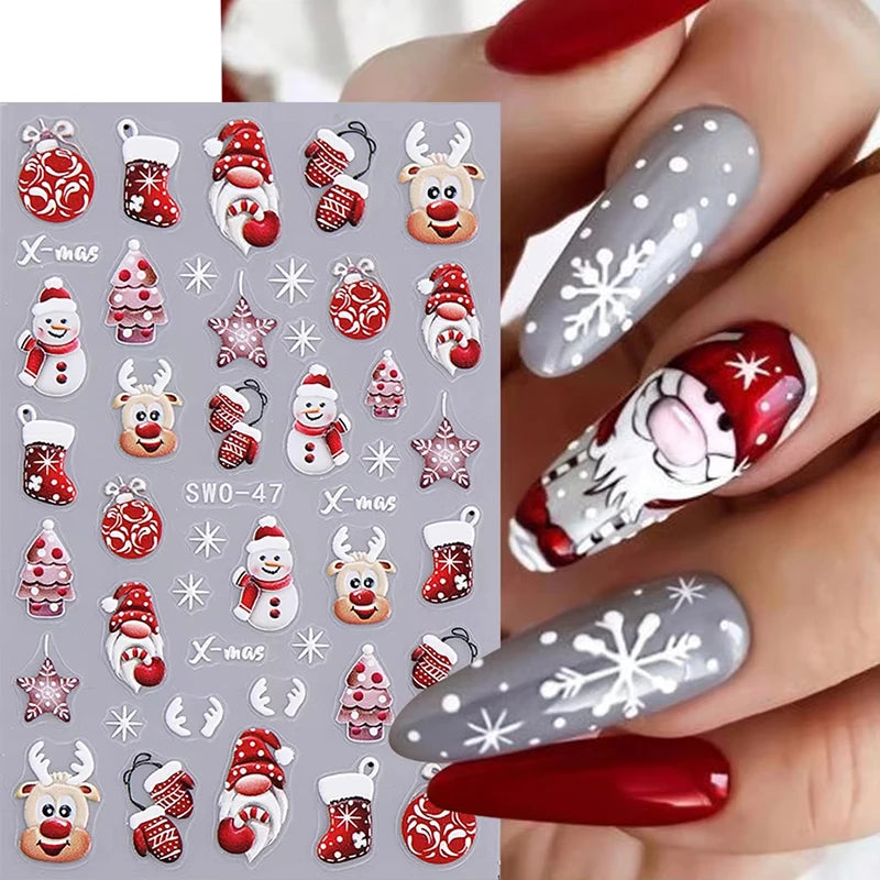 Christmas Nail Stickers Cartoon Snowman Decals Manicure Art