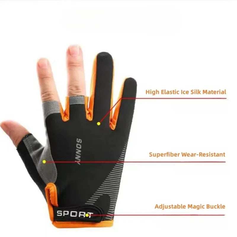 Professional Fishing Gloves Anti-Slip Two Finger Cut Outdoor Gear - 5