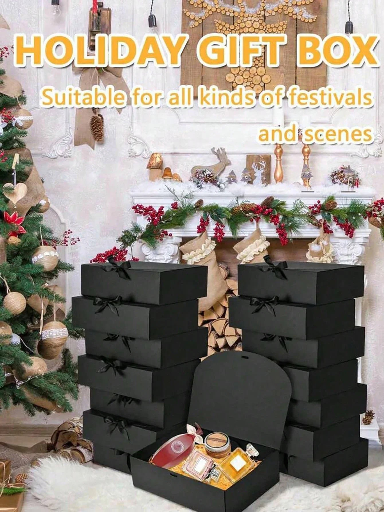 4 Pack Black Gift Boxes with Lids Elegant Wedding and Party Favor Boxes