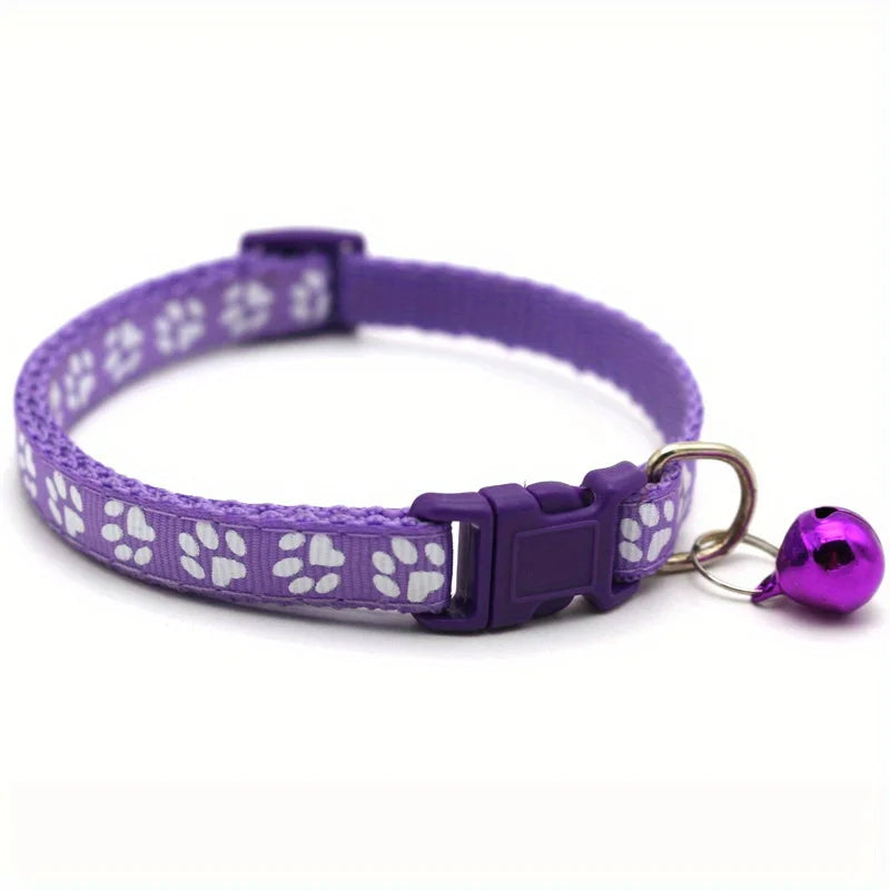 Adjustable Dog Cat Collar with Paw Print Pattern and Safety Bell - 11
