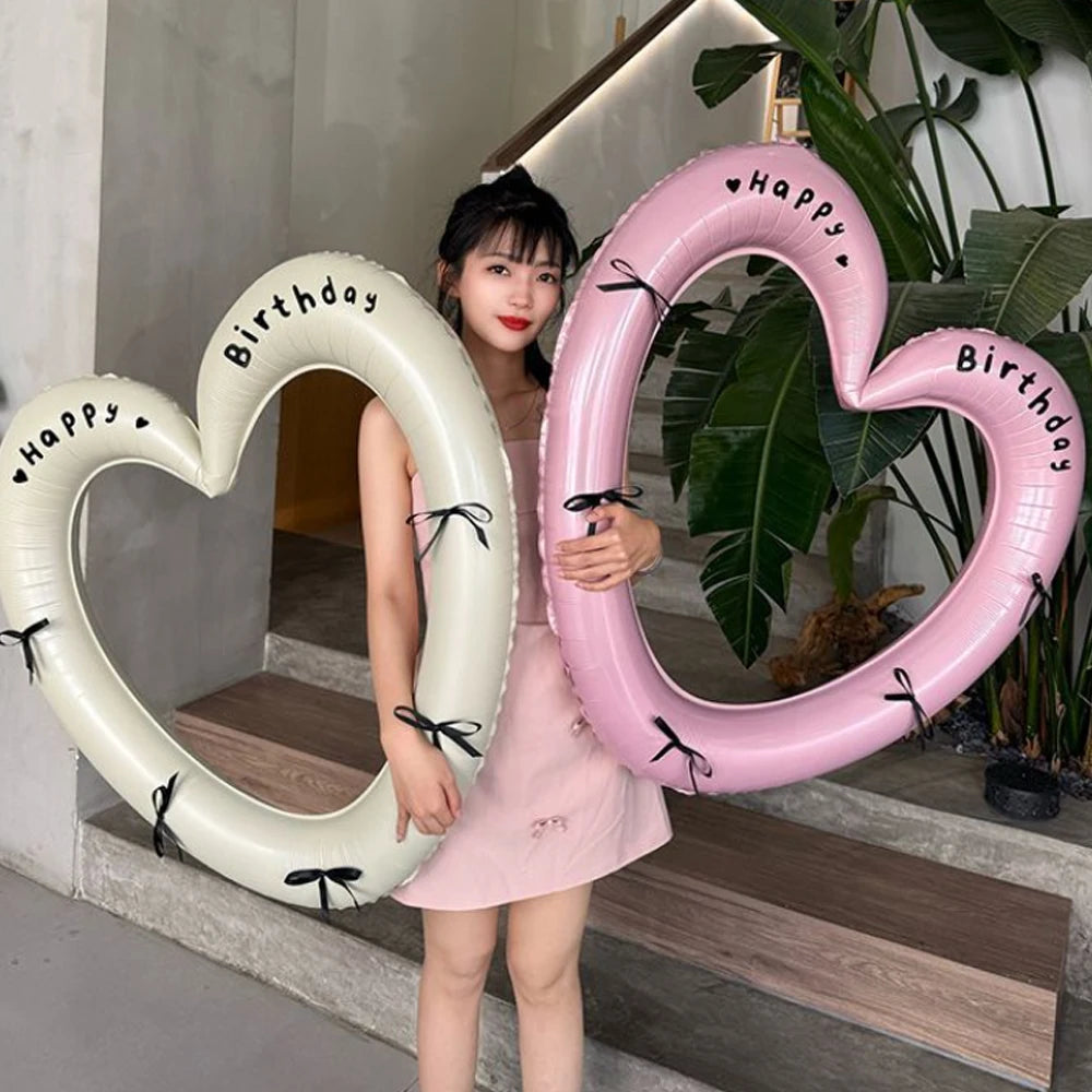 Heart Shaped Happy Birthday Photo Frame Balloon Romantic Party Prop