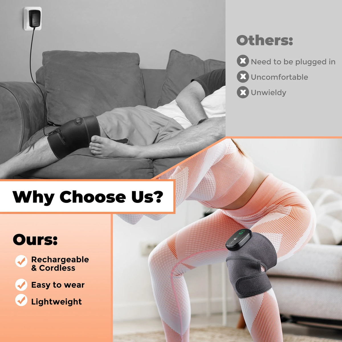 Cordless Heated Knee Massager and Heating Pad
