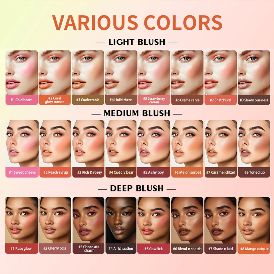 8-Color Blusher Cream Palette Face Blush and Contour Makeup - 8