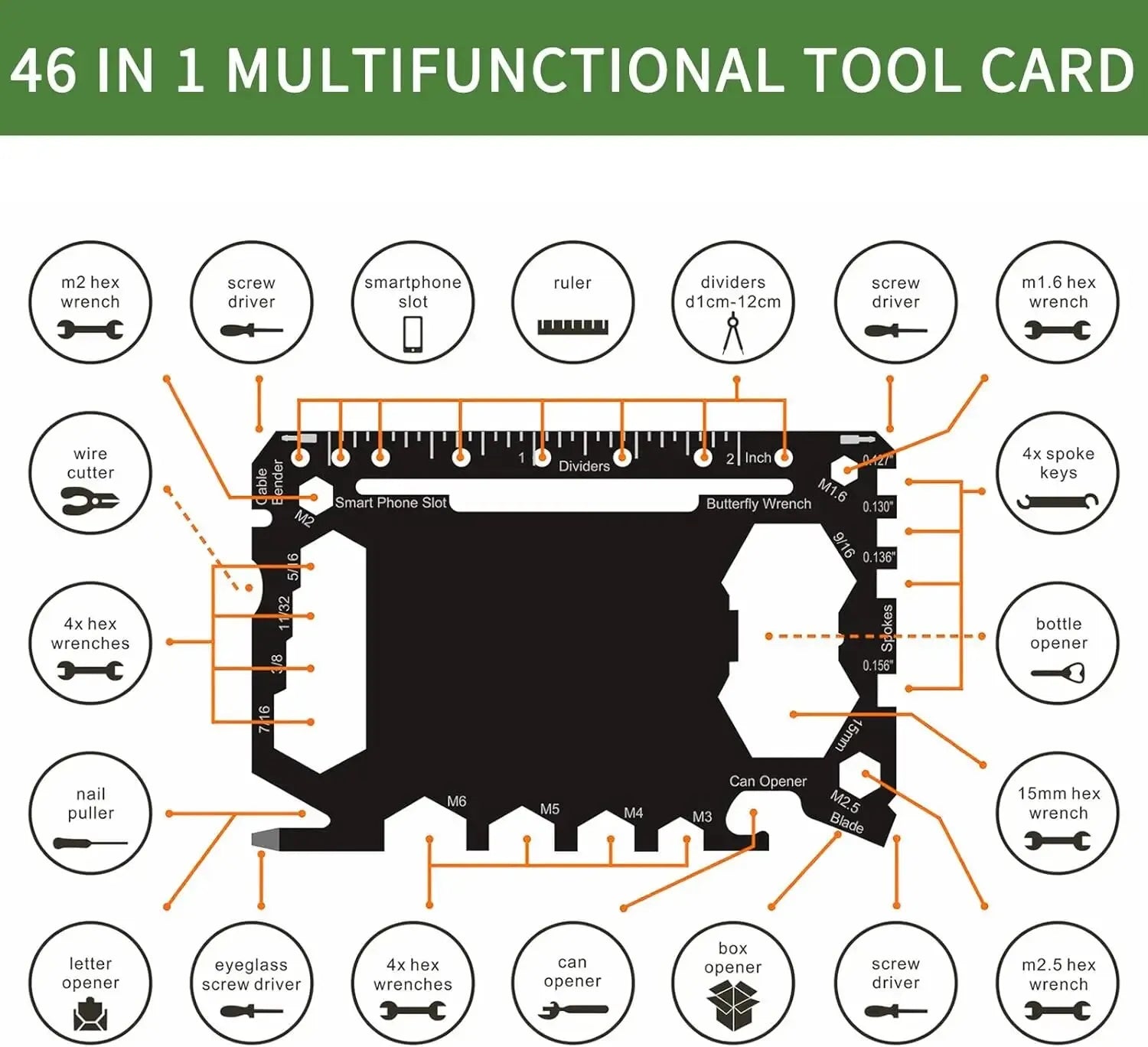 46 in 1 Multi Tool Credit Card Survival Gear Portable Pocket Gadget - 7