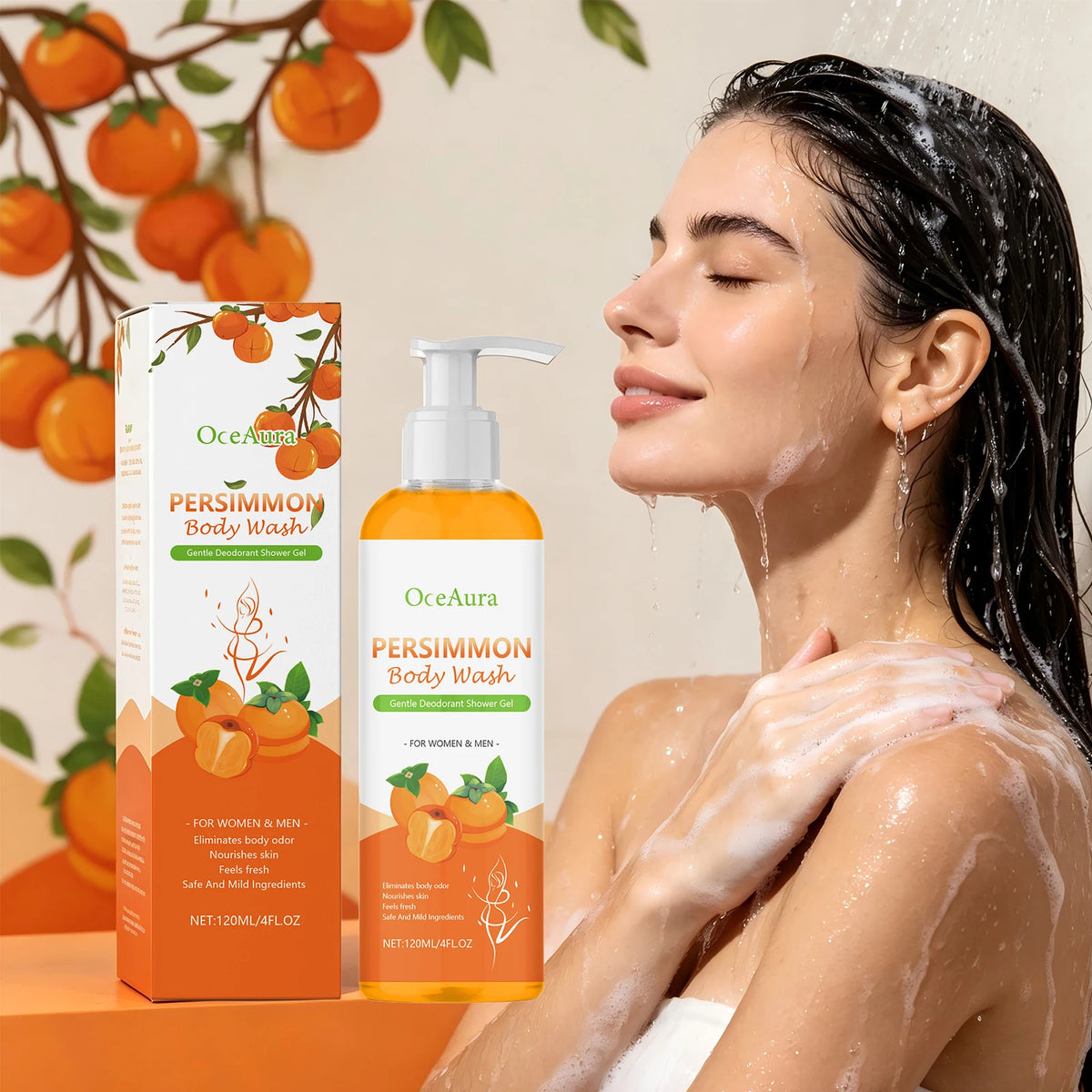 Persimmon Body Wash Exfoliating Oil Control Shower Gel Odor Remover