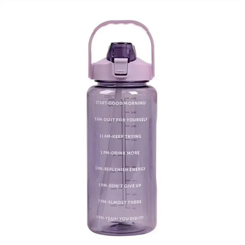 2L Motivational Sports Water Bottle with Straw Time Marker Fitness Jug - 11