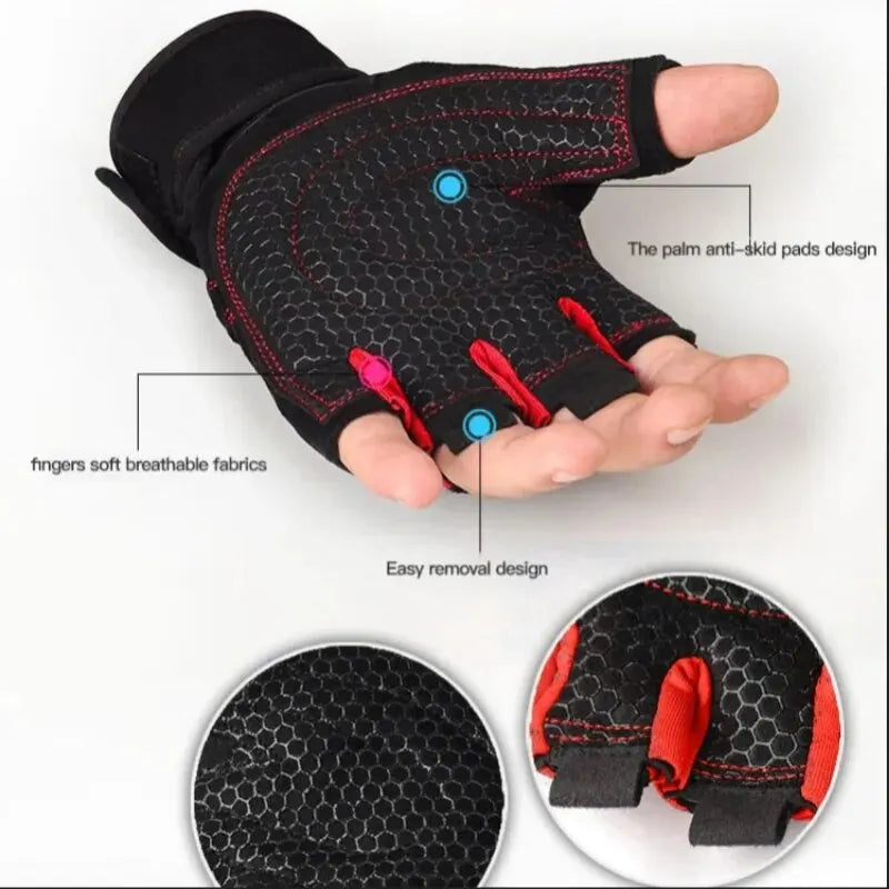 Unisex Half Finger Fitness Gloves Workout Training Wrist Support - 5