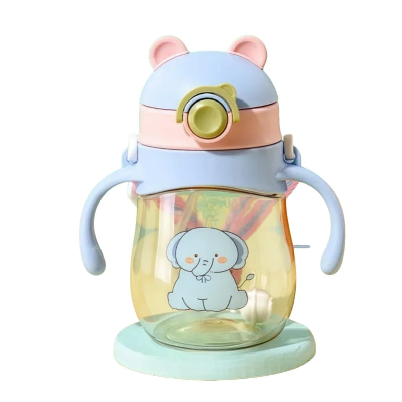 410ml Kids Water Bottle Anti Choking Straw Cup with Handle and Strap - 8