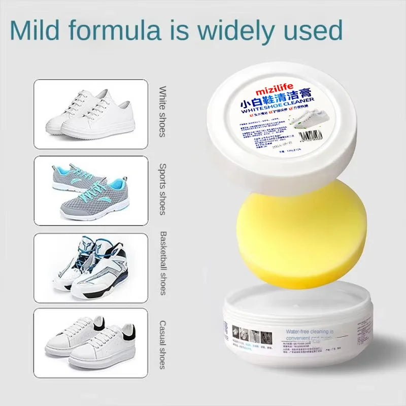Multifunctional White Shoe Cleaning Cream Stain Remover with Sponge