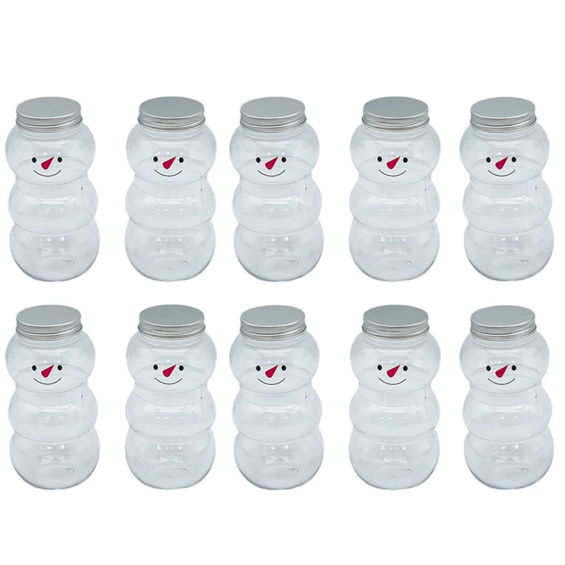 500ml Snowman Christmas Milk Juice Bottles Reusable Plastic Drink Cups