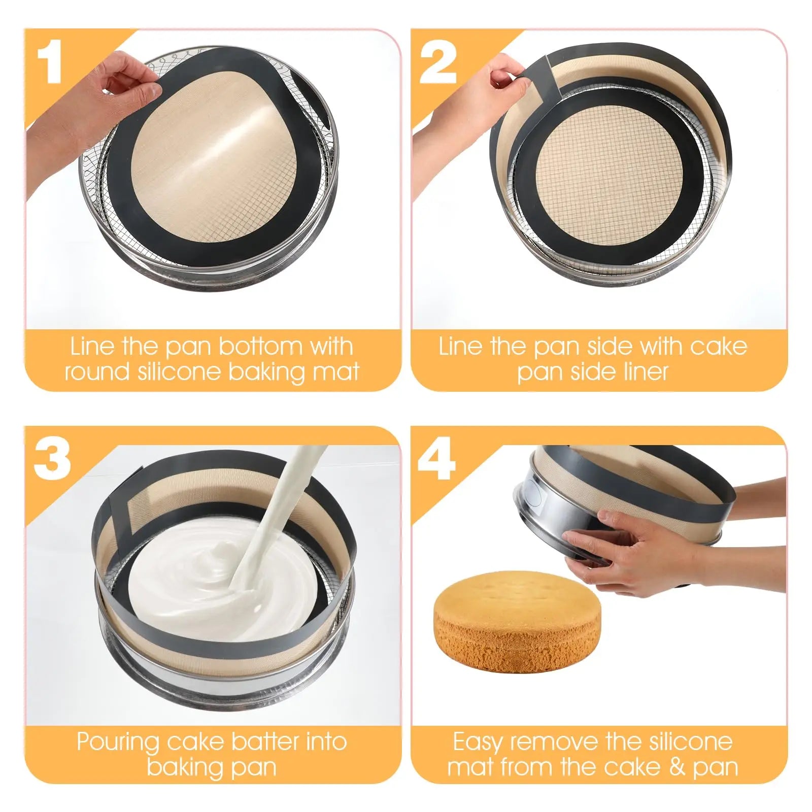 Nonstick Silicone Baking Mat Set Reusable Cake Pan Liners for Baking - 5