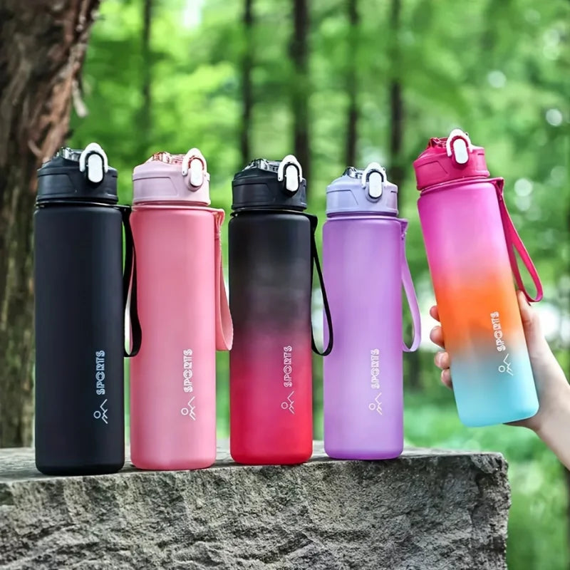 800ml Gradient Sports Water Bottle with Time Marker and Straw
