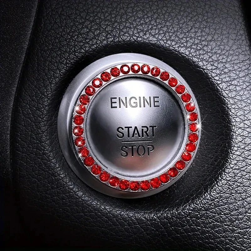 Car Engine Start Stop Button Ring Bling Rhinestone Ignition Trim - 15