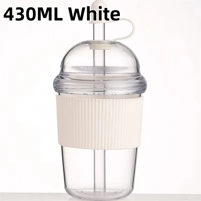 430ml Portable Plastic Straw Cup Ins Style Heat Resistant Water Bottle