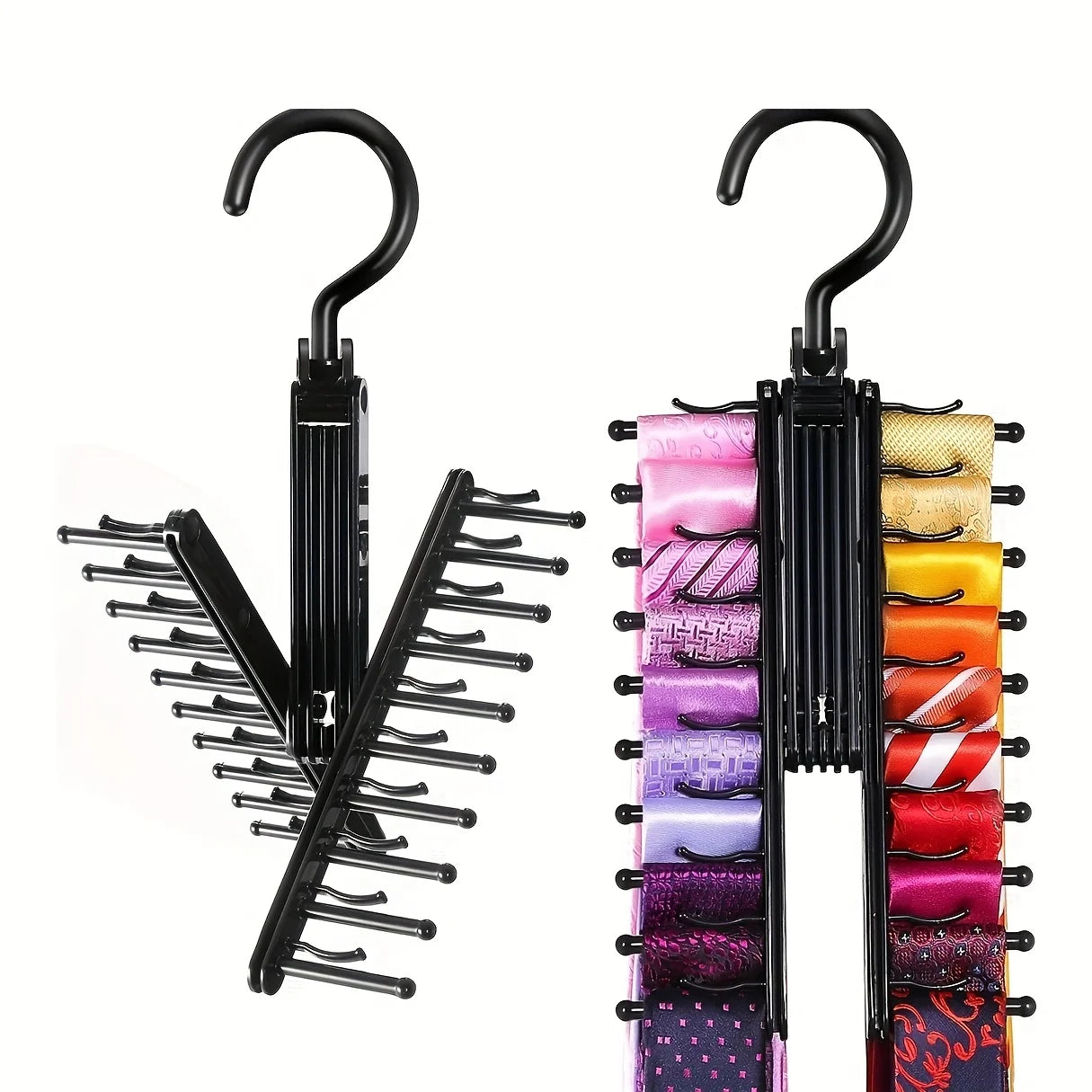 2PCS Rotating Tie Hanger Adjustable Belt Scarf Storage Rack Organizer - 8
