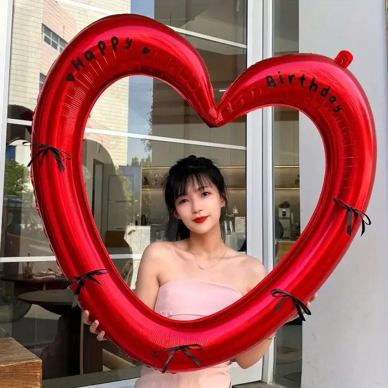 Heart Shaped Happy Birthday Photo Frame Balloon Romantic Party Prop - 9