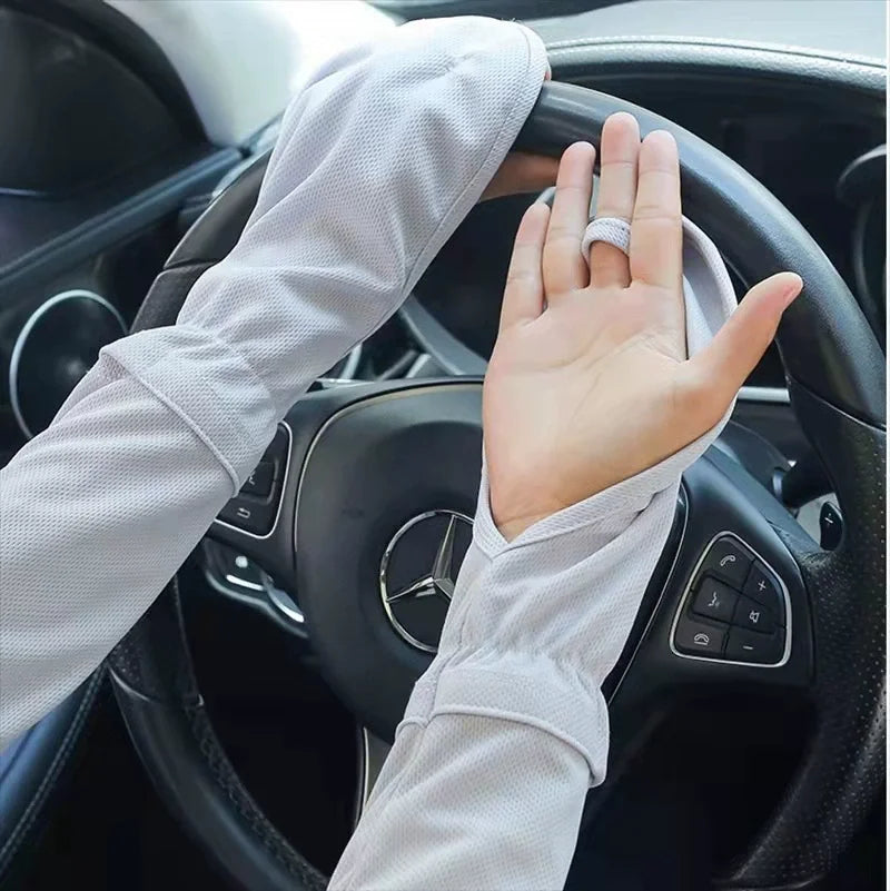 Women Sun Protection Arm Sleeves Breathable UV Cooling Driving Gloves - 9