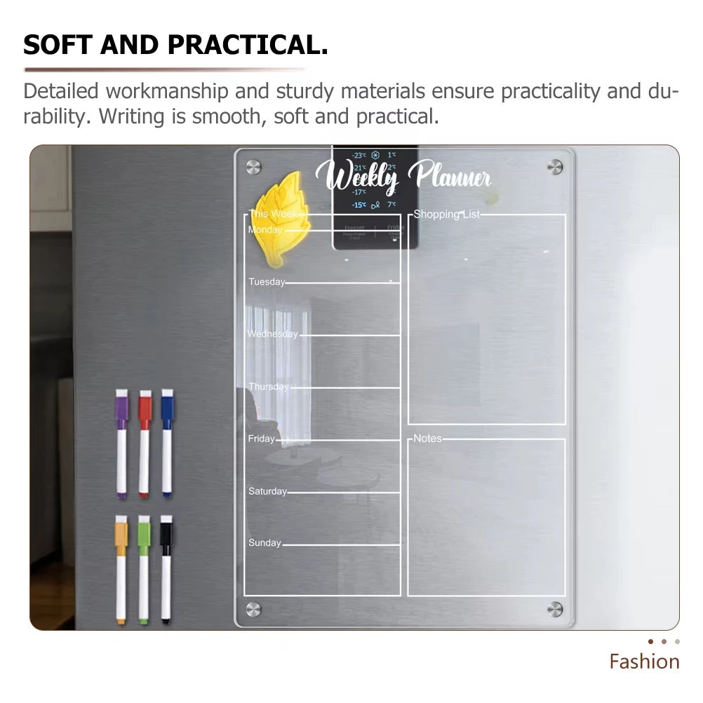 Magnetic Acrylic Fridge Calendar Dry Erase Weekly Planner Board Set - 11